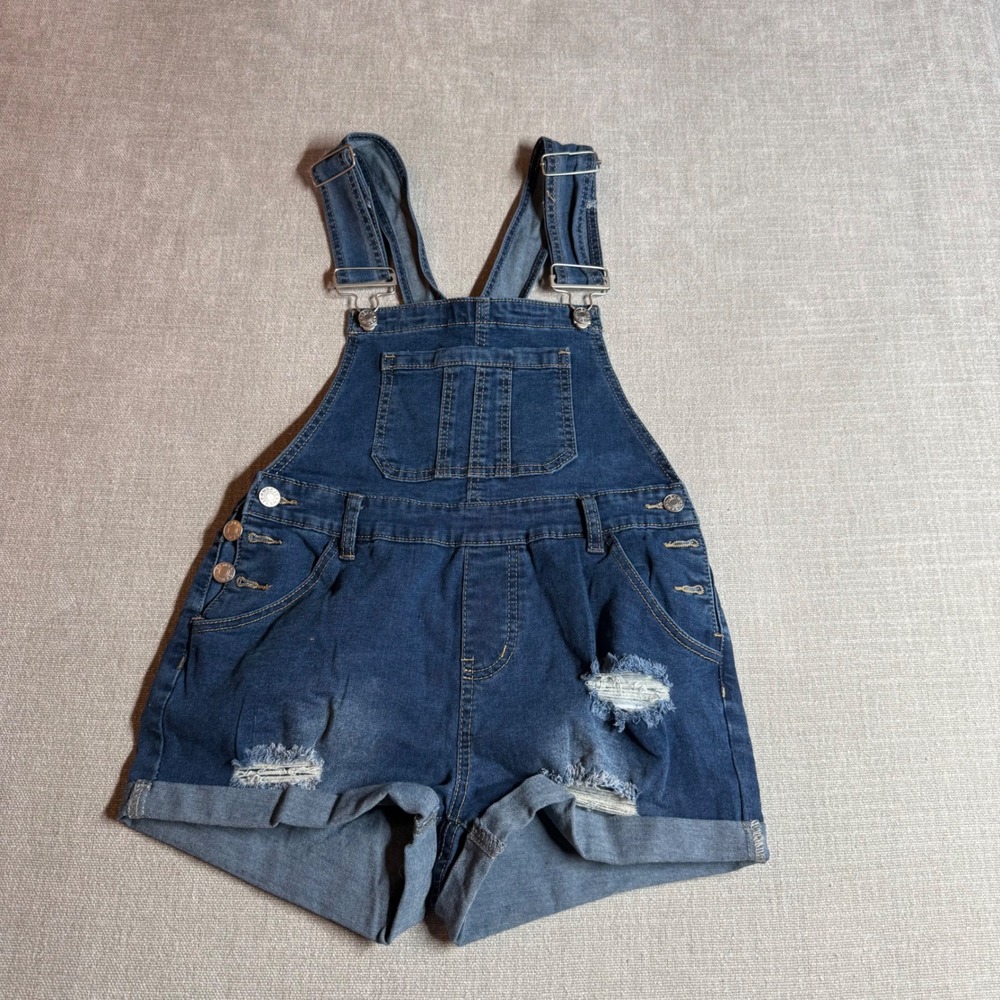 Denim Overalls Distressed Ripped Shortalls Small Blue Summer Festival Wear
